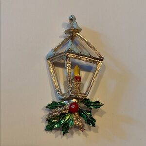 Vintage Gerry’s brooch Christmas Lantern Ornament with Holly Accents EUC